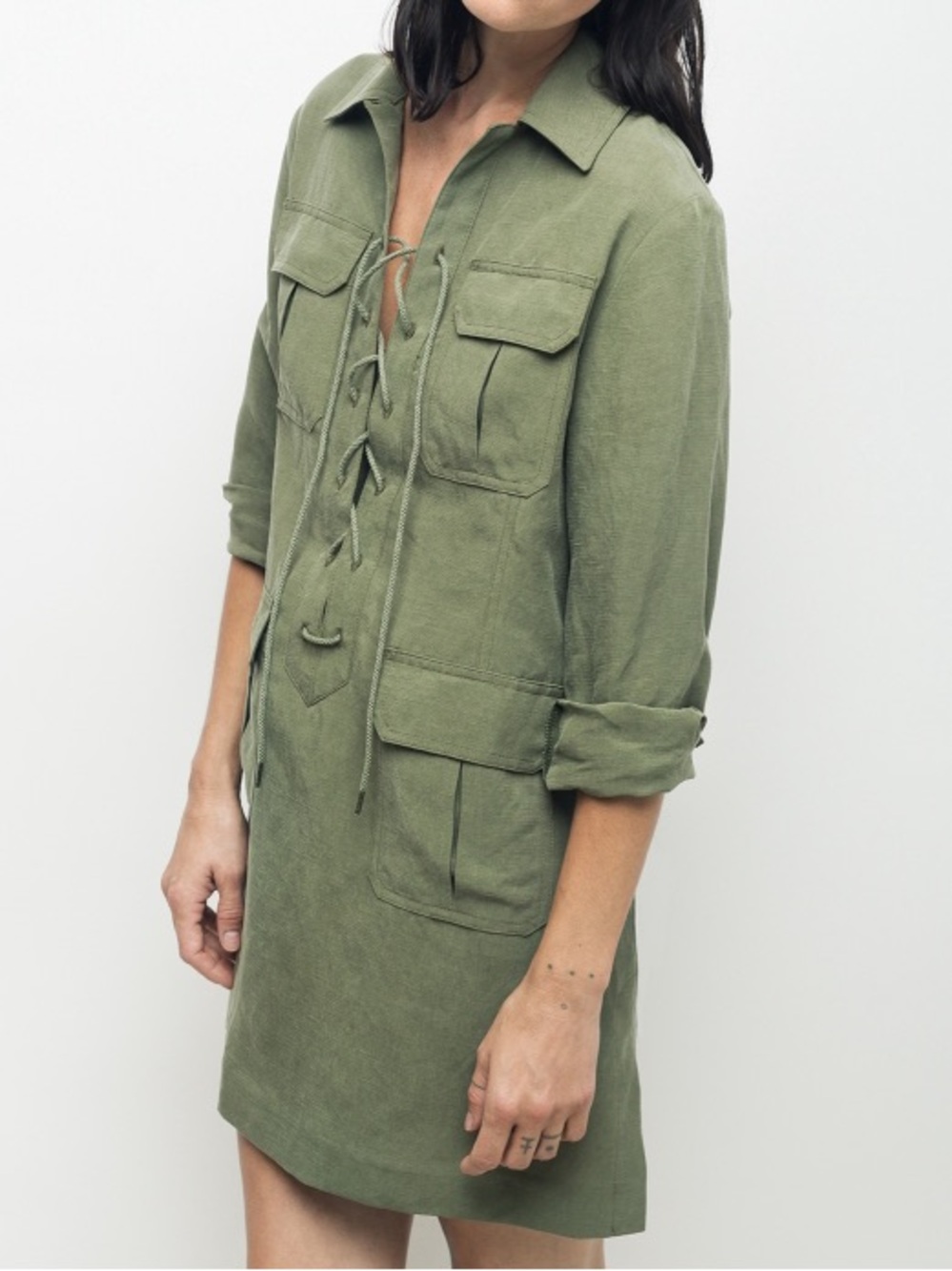 Smythe Linen Surplus Tunic Mini Green Dress